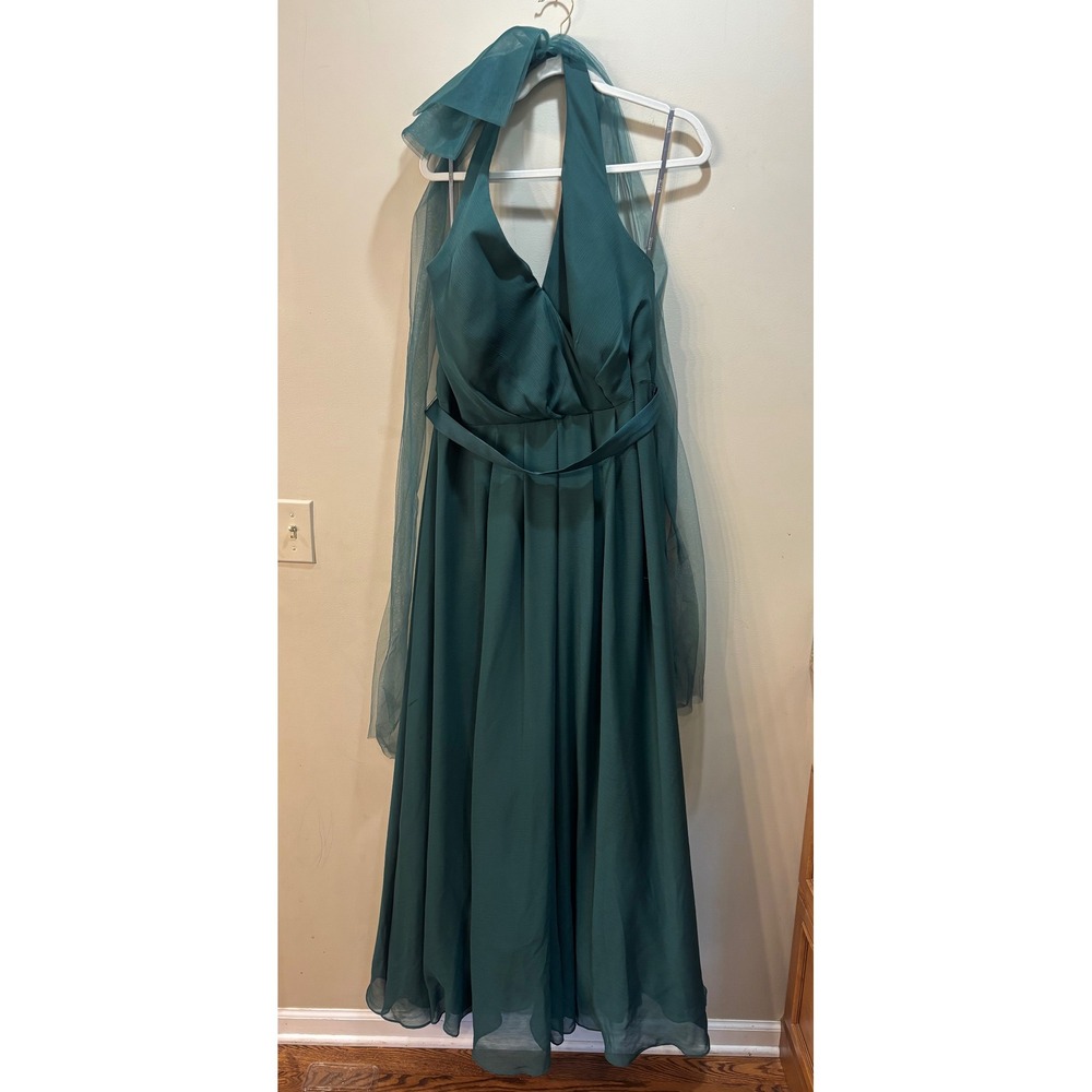 White by Vera Wang Teal Green Halter Chiffon Gown Dress Plus Size 20 Bridesmaid - Picture 1 of 11